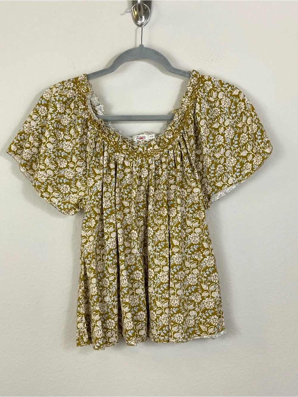 Faherty Annabelle Top - Golden Theodora Floral Linen Blouse Size XS - Picture 2 of 9